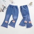 thumbnail image 4 of Auroural Toddler Girls Jeans Size 5T Toddler Girl Pants 5T Flares Children's Jeans Girls' Nail Bead Elastic Flared Pants Children's Patch Denim Pants Navy 5-6 Years, 4 of 6