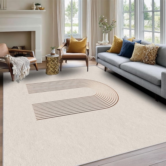 Mid Century Modern Area Rugs, Minimalist Geometric Abstract Pattern Carpet, Washable Non Slip Low Pile Soft Rug for Living Room Decor Mat 2x3ft