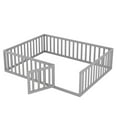 thumbnail image 6 of Queen Size Floor Bed Frame, Montessori Bed Frame with Fence and Door, Wood Floor Bed Frame for Girls Boys, Gray, 6 of 9