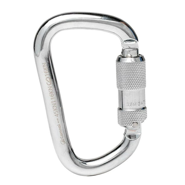 Mosquetón para Escalada en Roca con Bloqueo de Puerta de Rosca de 45 KN, Mosquetón de Bloqueo de Rosca en apariencia de D, Resistente, Cola Gancho de mosquetón de escalada de acero