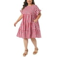 thumbnail image 4 of Agnes Orinda Women's Plus Size Easter Gingham Dresses 1950s Plaid Round Neck Ruffle Sleeve Tiered Babydoll Summer Casual Midi Dress with Pocket 2X Red, 4 of 6
