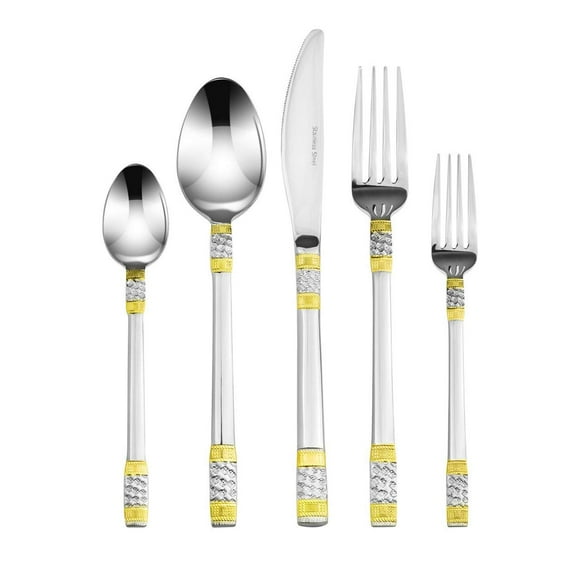 Venezia Collection 40-Pcs. Fine Flatware Set, Silverware Cutlery Dining Service for 8, Premium 18/10 Surgical Stainless Steel, 24K Gold-Plated Trim (gold sets only) (Milano)