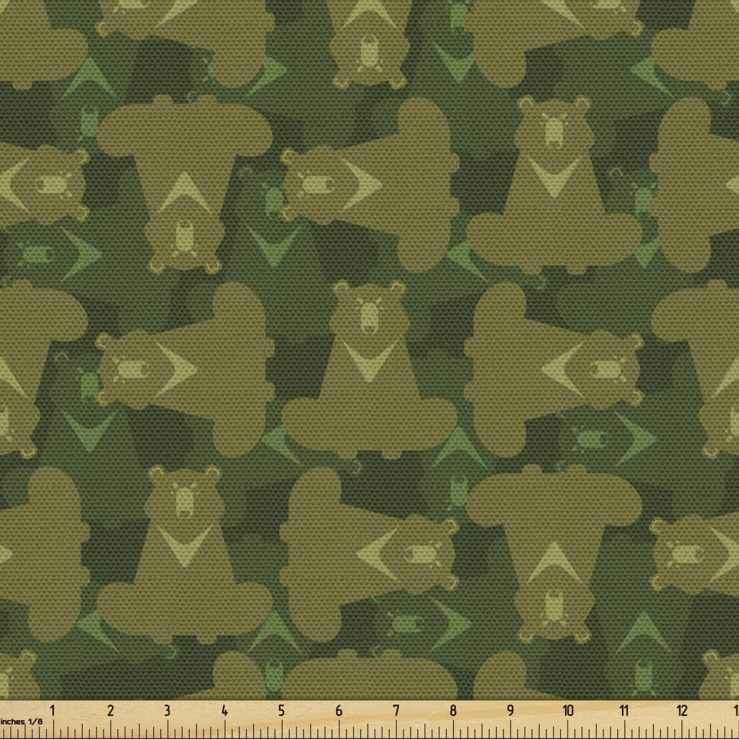 Camo Fabric by the Yard, Camouflage Inspired Concept with Bear Wild Animals  Abstract Design Print, Decorative Upholstery Fabric for Chairs & Home  Accents, 5 Yards, Fawn and Hunter Green by Ambesonne -