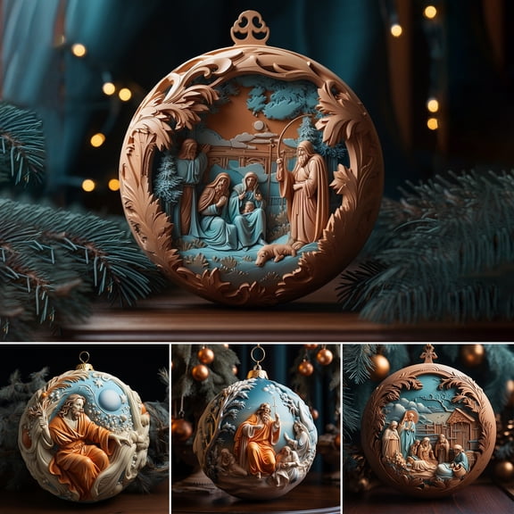 Fwttom Nativity Scene Ornaments, Christmas Tree Decorations Hanging Holy Religious Holiday Gifts, Christmas Ornaments Three-dimensional Acrylic Pendant for Xmas Tree, Party & Home Decor, 2.76 inches