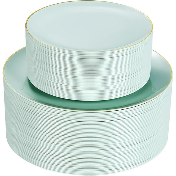 100PCS Sage Green Plastic Plates - Disposable Sage Green Include 50 Dinner / 50 Dessert Plates for Party, Wedding&Easter