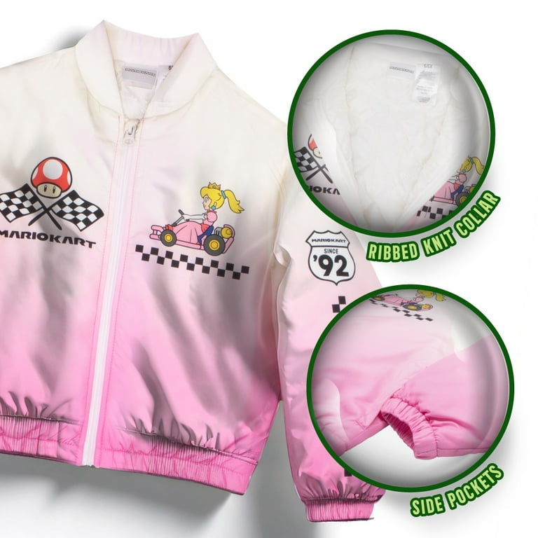 Nintendo Mariokart Princess Peach Girls Nylon Varsity Bomber Nintendo Mariokart Princess Peach Girls Nylon Varsity Bomber