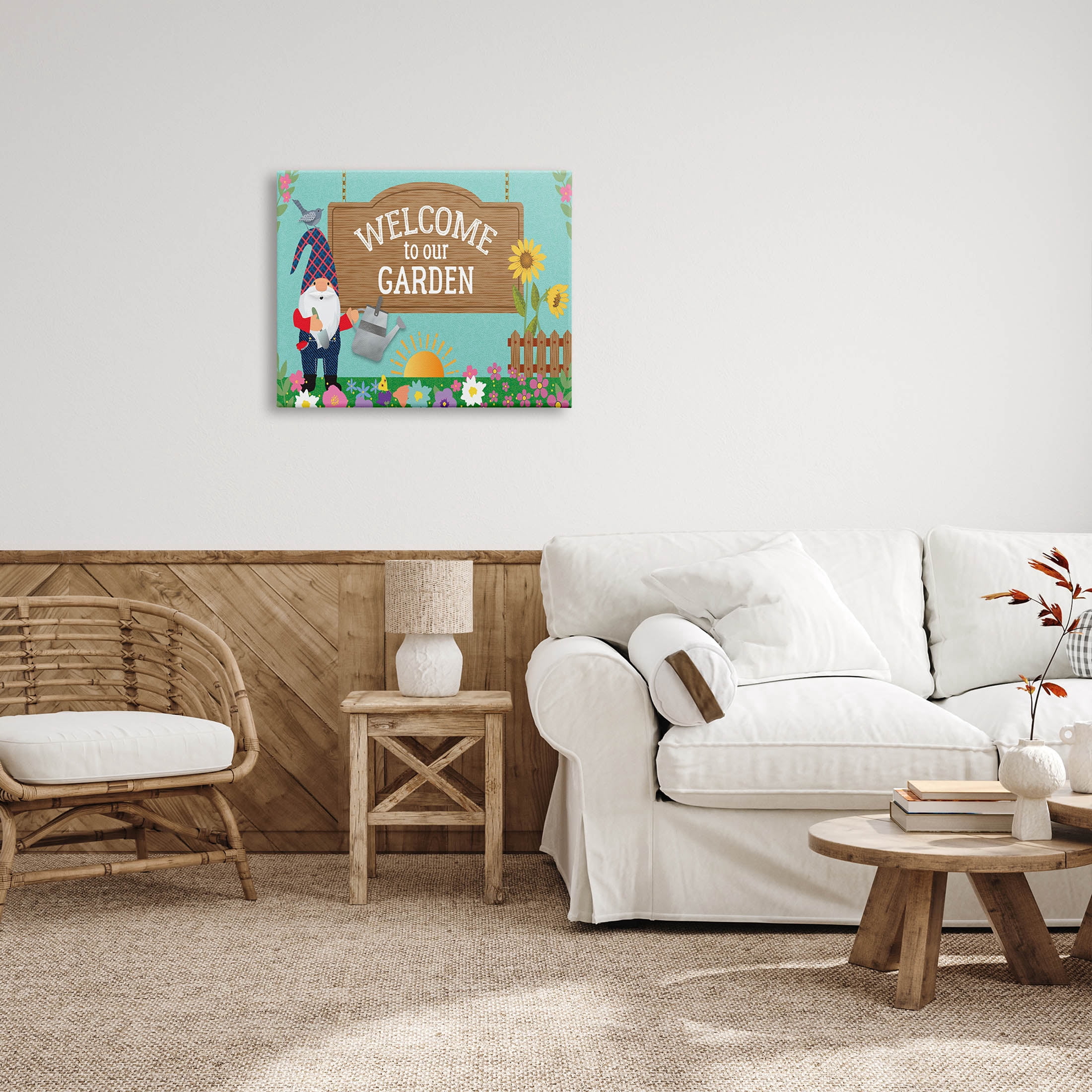 Welcome To Our Garden Gnome Fairy Tales & Fantasy Graphic Art Gallery Wrapped Canvas Print Wall Art