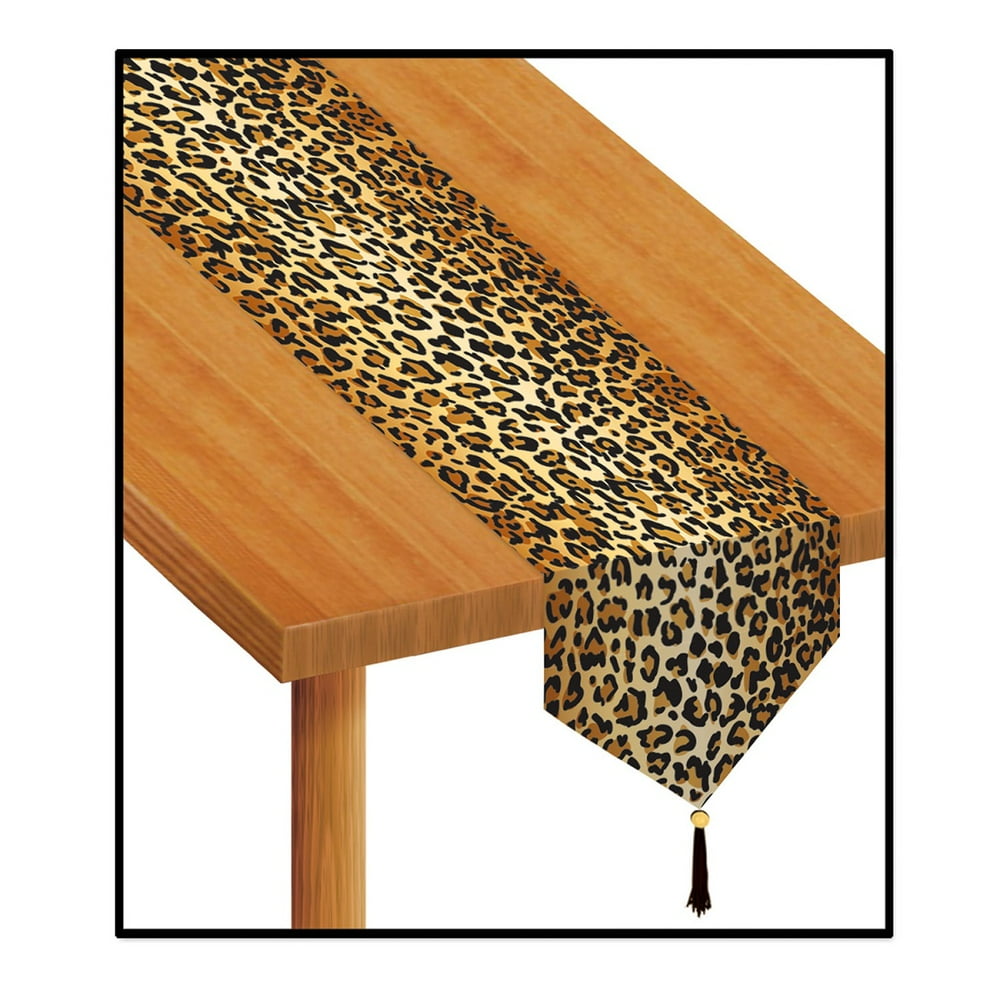 Club Pack of 12 Black and Brown Leopard Print Table Runners 6