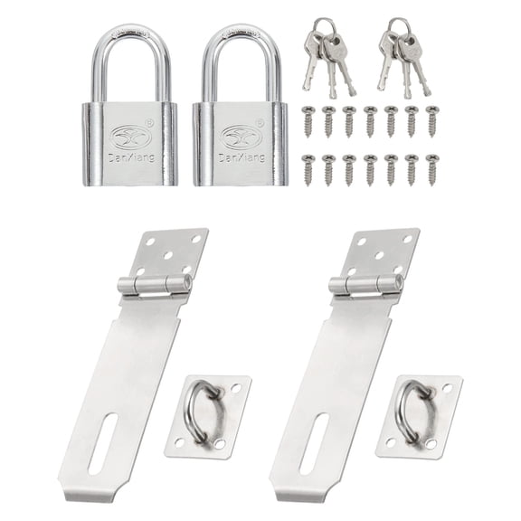 Padlock Hasp Set, 2Pcs 5 Inch Stainless Steel Door Lock Latch Padlock with Keys and Screws Security Door Clasp Hasp for Outdoor Gate Cabinet Storage, Silver