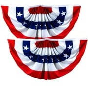 G128 2 Pack: USA Pleated Fan Flag, 2x4 Ft American USA Bunting Decoration Flags Printed Patriotic Stars & Stripes with Canvas Header