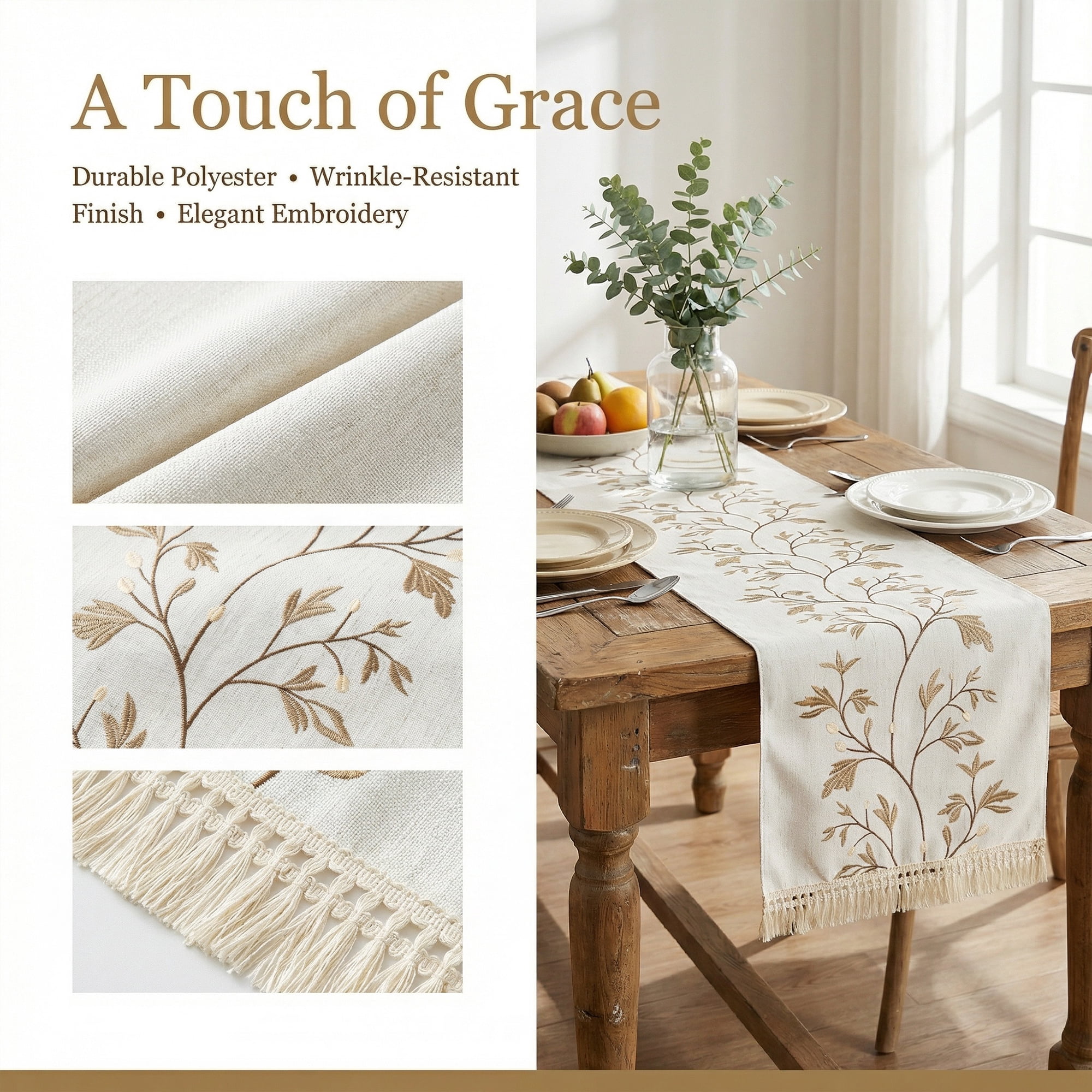 Unique Bargains Long Washable Floral Table Runner for Dining Decor Coffee 15.4"x70.9"
