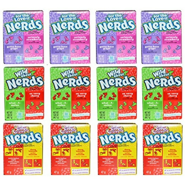 Nerds Variety Pack of 12 Nerds Cherry Watermelon, Strawberry Grape, and