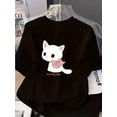 thumbnail image 1 of Women's Y2K-Inspired T-Shirt | Black Cat Cartoon Print | Loose Fit, Round Neck | Short Sleeve | Machine Washable | Summer Casual Top with Bow Detail | Glossy Finish | Vintage Preppy , Ladie, 1 of 5