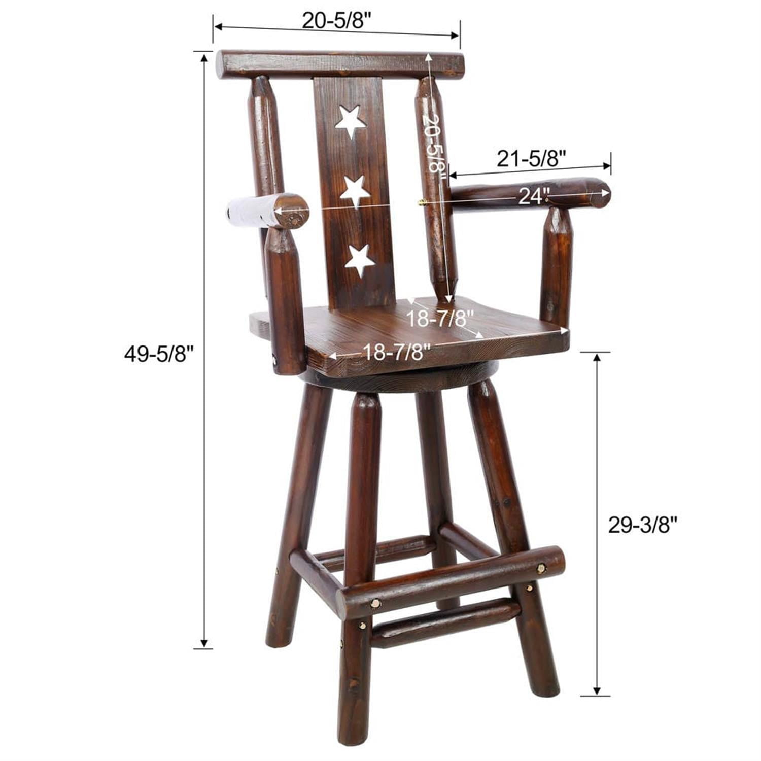Demi Bonn 49" Counter Height Bar Stools, Rustic Barstools with Decorative Star Back, Wide Armrest, Kitchen Island Countertop Chairs for Dining Room, Brown