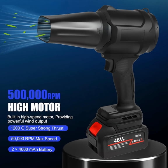 Cordless Leaf Blower, 500000RPM/min Turbo Blower with 2 * 4000mAh Battery, 1200G Thrust 2.8LB Lightweight Handheld Blower for Lawn Care, Home, Car, Garage Cleaning