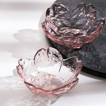 

leaveforme Small Glass Dish Nordic Style Glass Sauce Bowl Mini Japanese Cherry Blossoms Seasoning Plate For Ice Cream Fruit Salad(No Phnom Penh)