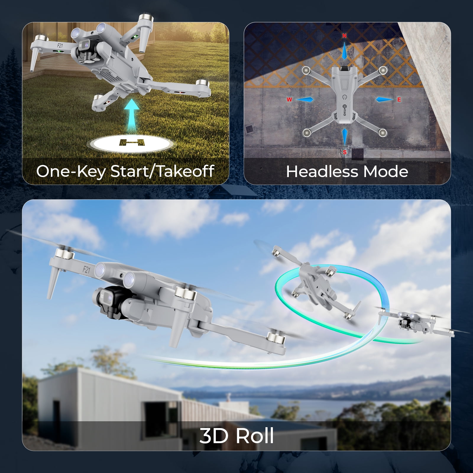 Contixo F21 Foldable Drones for Adults with Camera, 1080P Dual Camera Drone with 3-Way Obstacle Avoidance, Gray