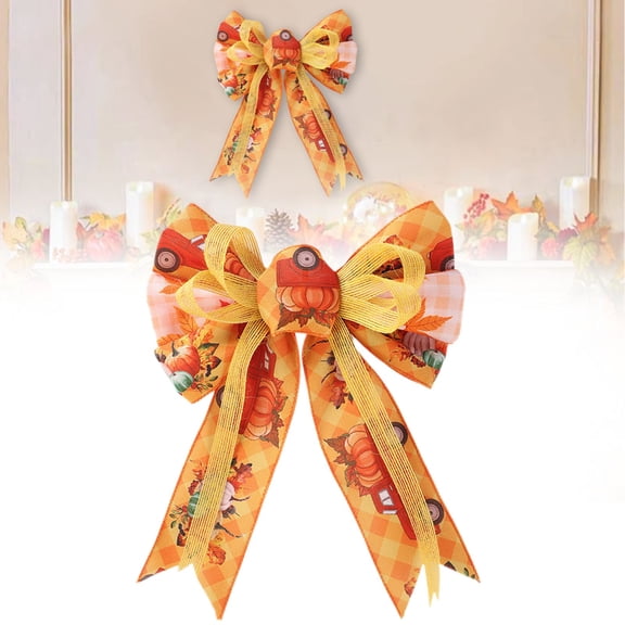 30CM Autumn Thanksgiving Bow Orange Pumpkin Maple Leaves Burlap Bows For Tree Wreath Wraping Home Decorations