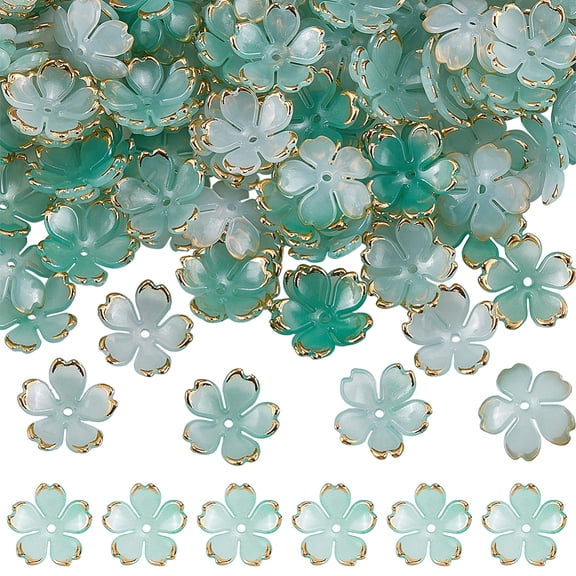 200pcs Acrylic Bead Caps 5-Petal Dark Sea Green 18x19x6mm Hole: 1.4mm