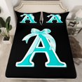 thumbnail image 2 of Manfei Initial A Letter Twin Sheet Sets for Kid, Princess Cyan Bowknot Twin Fitted Sheet, Kawaii Cute Cartoon Flat Sheet, Breathable Home Decor, 3pcs, 2 of 7