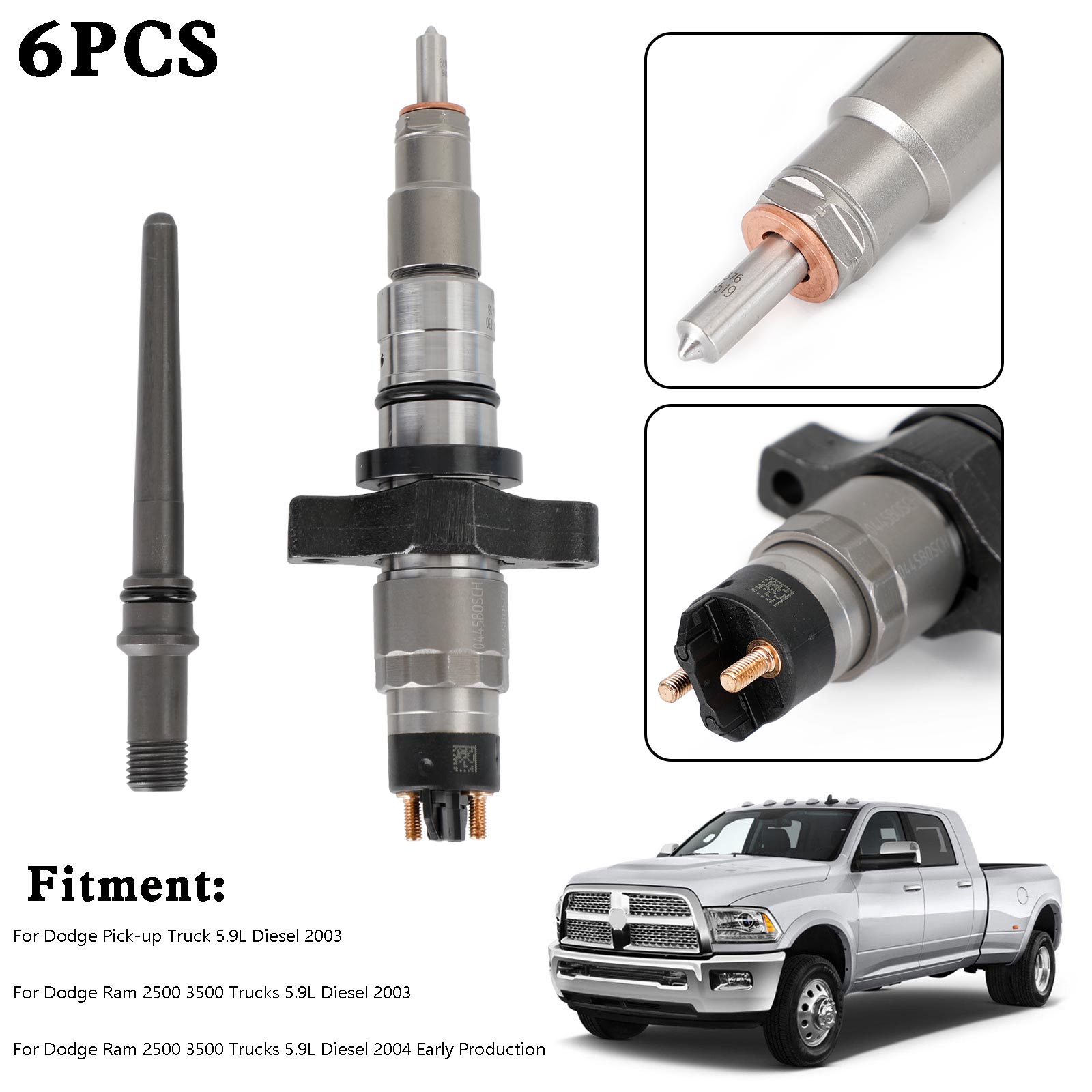 6PCS Common Rail Fuel Injector 0445120255 fit for Dodge Ram 2500 2003-2004 Cummins