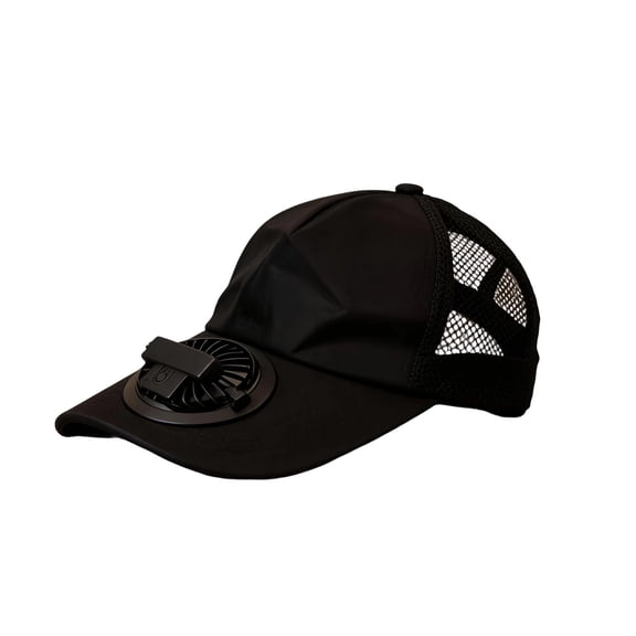 Black Mesh Baseball Cap with Built-in Fan, USB Rechargeable Cooling Sun Hat, Breathable Trucker Hat for Fishing Gardening Outdoor Work