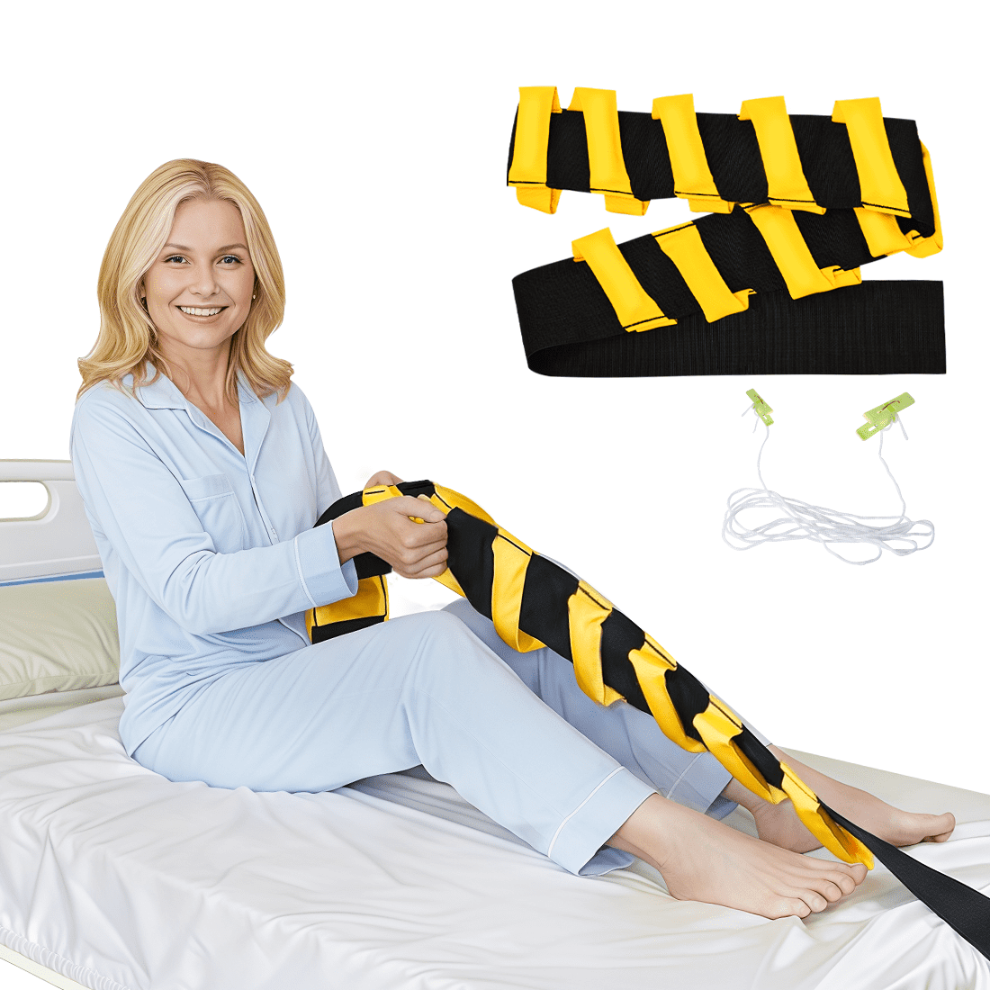 Ehucon Bed Pull Up Assist Strap, Senior Mobility Aid, 18 Padded Handles, 1 Pack, Yellow Grip Points, 67 Inches, Polyester