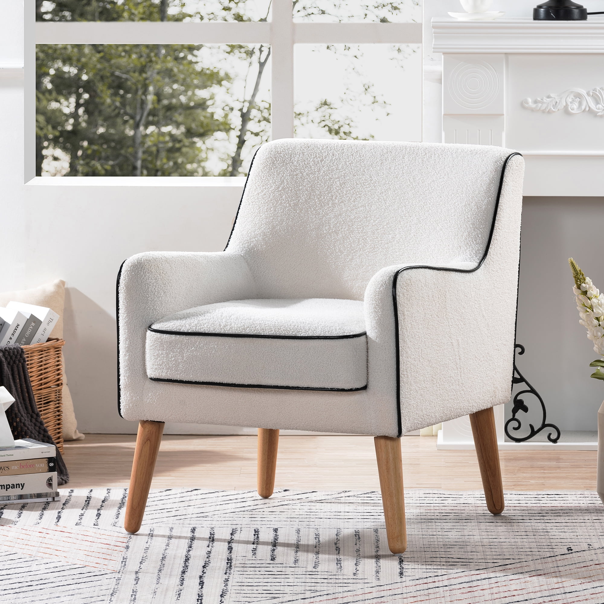 YYAo Modern Accent Chair, Teddy Velvet Upholstered Armchair for Living Room Bedroom Small Spaces, White YYAo Modern Accent Chair, Teddy Velvet Upholstered Armchair for Living Room Bedroom Small Spaces, White