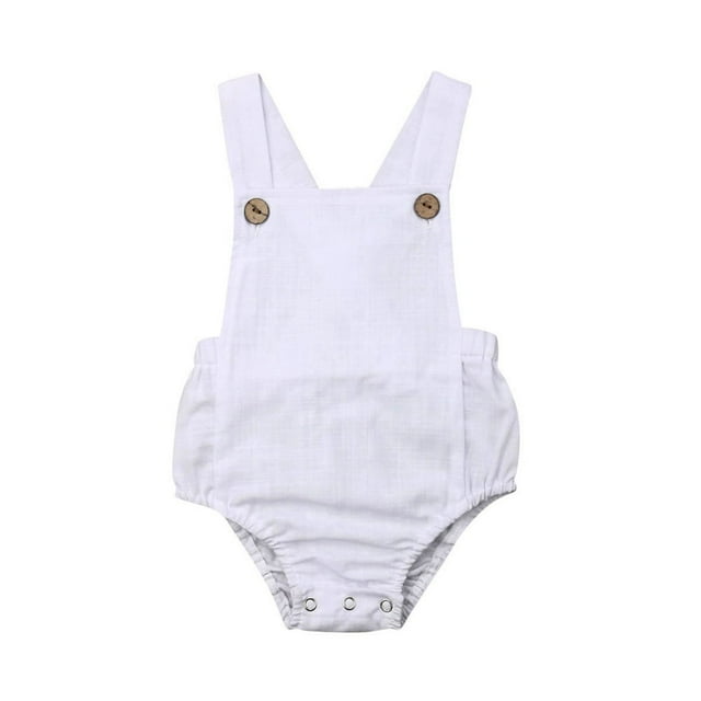 Barboteuse en Coton pour Bébé Fille Garçon Sans Manches à Bretelles Combinaison de Couleur Unie