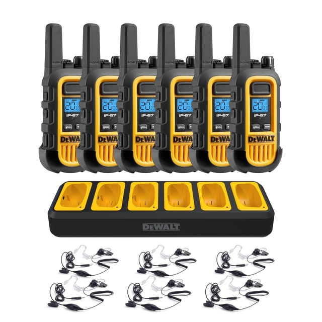 Walkie Talkies DEWALT DXFRS300, 1 W, resistente, paquete de 6 con cargador