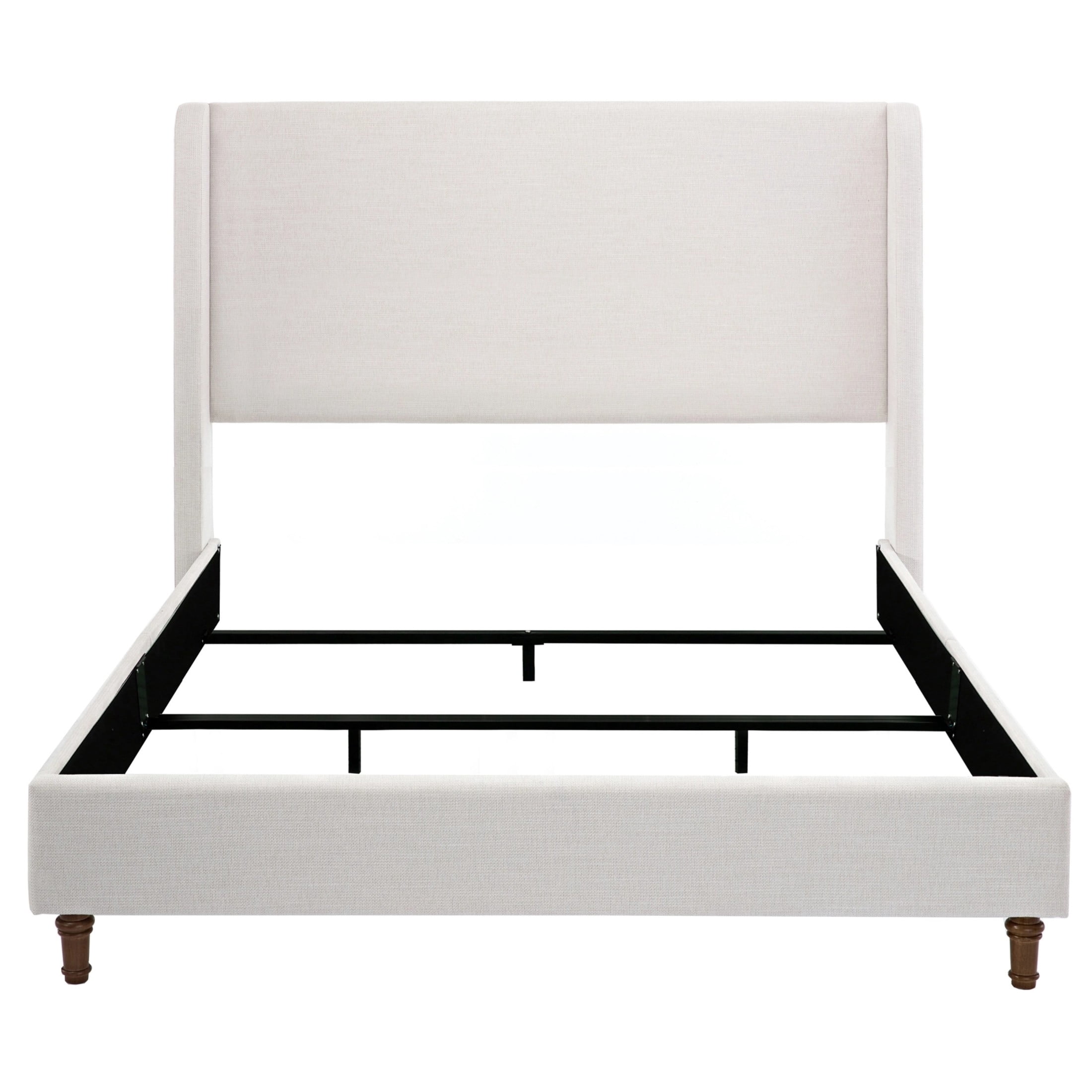 Noble House Hayden Queen Upholstered Bed Frame, 54" Tall Chenille Headboard with Curved Wingback, Ivory