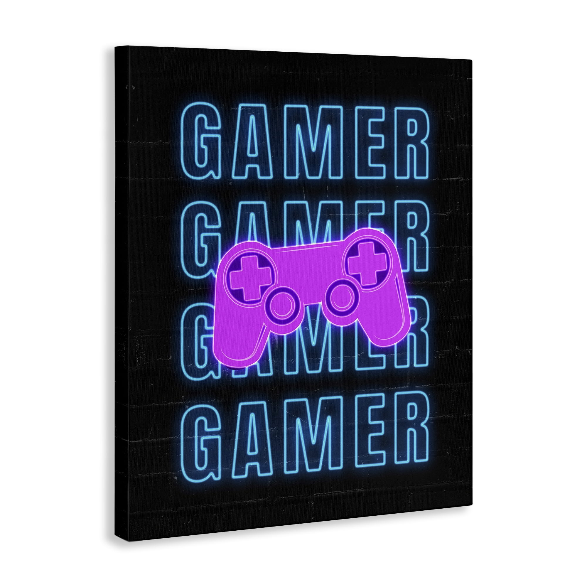 Stupell Industries Neon Gamer Words Typography Painting Gallery Wrapped Canvas Art Print Wall Art, 36 x 48