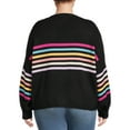 thumbnail image 5 of Dreamers by Debut Women's Plus Size Rainbow Striped Sweater with Puff Sleeves, 5 of 5