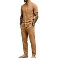 thumbnail image 2 of hotojiny Mens 2 Piece Outfits Casual Summer Vacation Beach Wear Classic Fit Button down Shirt with Straight Leg Pants Set(Yellow,X-Large), 2 of 7