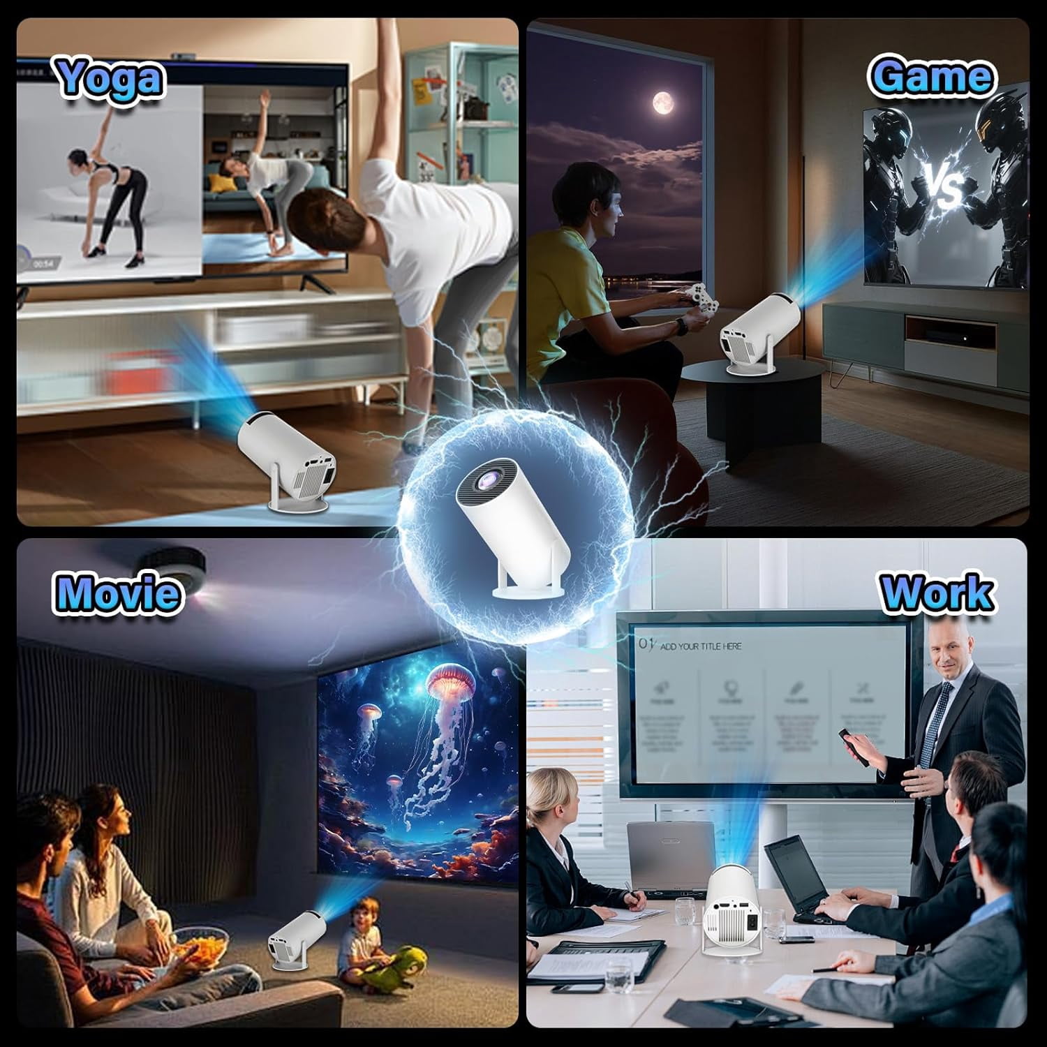 P30 MAX Mini Projector 36000+ Games 14 Emulators,Game Projector with Controllers,Android 11,H713 Chip Portable Projectors with WiFi & Bluetooth,Auto Focus Keystone,180° Rotation (Red Box)