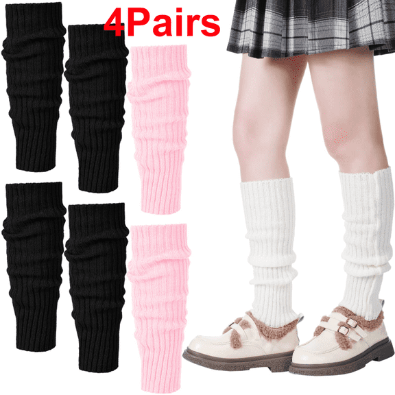 4 Pairs Women Girls Fashion Winter Leg Warmers Cable Knit Knitted Crochet Socks Leggings