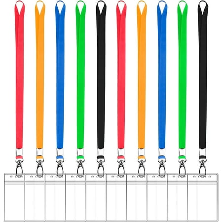 siisll 10 Pack Durable ID Badge Holder Lanyard Colorful Lanyards Waterproof Badge Holder with Lanyards for Id Badges Cards