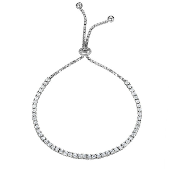 Tilo Jewelry Solid Sterling Silver Cubic Zirconia CZ Tennis Adjustable Bolo Bracelet - 7 Inch to 9 Inch