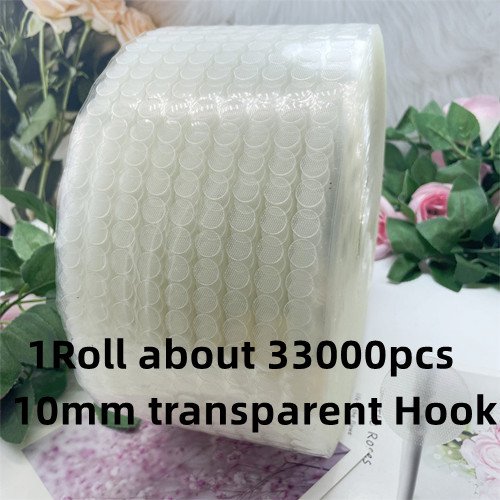 Wholesale 1roll Transparent White Dot Sticker Adhesive Fastener Tape Dot Hook and Loop Round Strong Self Adhesive Fastener Tape 10mm TR hook33000pcs Dot Sticker