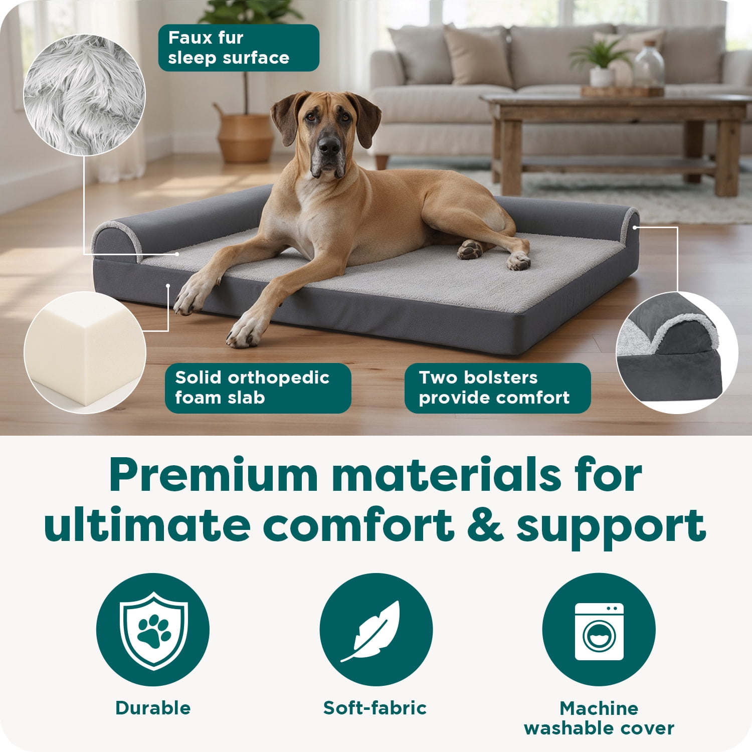 FurHaven Pet Products Plush & Velvet Deluxe Chaise Lounge Orthopedic Sofa-Style Pet Bed for Dogs & Cats - Sable Brown, Jumbo Plus