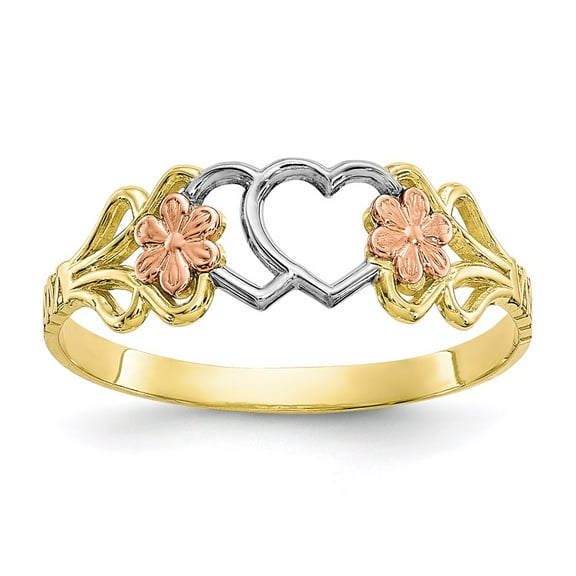 10k Two Tone Gold and Rhodium Plated Double Heart Ring Fine Jewelry For Women Gifts For Her, Size 6