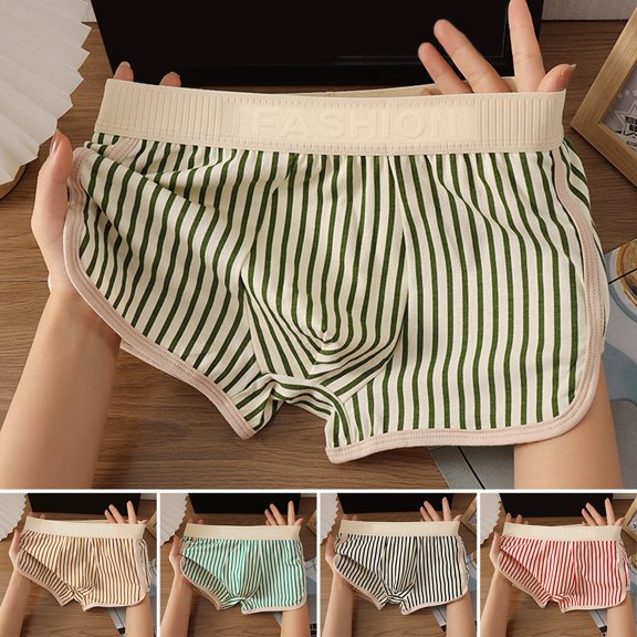 ZenCart Men Boxer Underwear Mid-rise Elastic Waist Shorts Briefs U-Convex Design Striped Print Breathable Panties