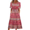 thumbnail image 2 of QJUHUNG Robe Midi à Manches Courtes Imprimée Florale Hawaïenne pour Femmes Robe Fluide avec Poches Tenue de Plage Ample, 2 of 8