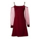 thumbnail image 5 of Vestido de manga larga de malla de color liso para mujer para Navidad: estampado festivo, cuello en V, ropa informal para fiestas, 5 of 5