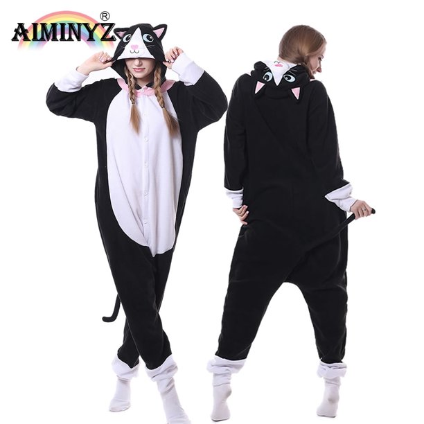 AIMINYZ ODM diseño de moda invierno personalizar Animal Linda Sudadera con capucha Polar pijamas suaves Cosplay personalizado para adulto Onesie gato