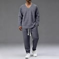 thumbnail image 5 of Nokdvo Men 2 Piece Outfits Fashion V Neck Baggy Jacquard Pullover Fall Winter Drawstring Solid Color Casual Long Sleeve Sweatsuits with Pockets,Gray 2XL, 5 of 5