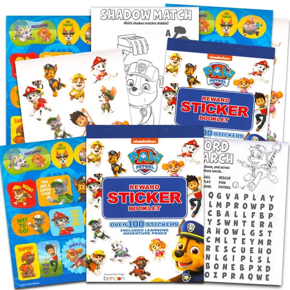 Paw Patrol Reward Stickers for Kids - Bundle with 2 Sticker Books with 200 Stickers Featuring Chase, Marshall, Skye, More | Paw Patrol Party Favors for Boys