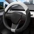 thumbnail image 2 of XUKEY Flat Bottom D Shape  Steering Wheel Cover For Tesla Model 3 Model Y Leather, 2 of 8