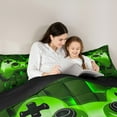 thumbnail image 5 of Feelyou 3D Game Console Twin Bedding Sets 7-Piece for Boys, Modern Video Gaming Lover Bedding Comforter Set, Green Square Honeycomb Reversible Sheet Sets, Ultra Soft Bedroom Decor, 5 of 9