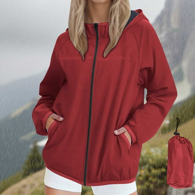 Mgmyaa Veste Imperméable à Capuche pour Femmes Coupe-Vent Légère avec Poches